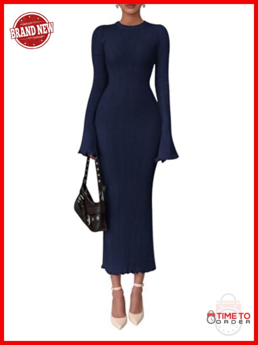 Sweater Dress Long Sleeve Maxi Bodycon Bell Sleeve Knit Dress